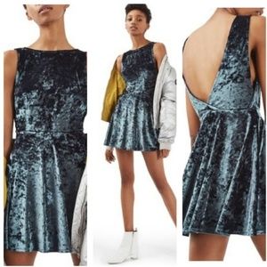 TopShop Blue Gray Velour Low Back Skater Dress 8P